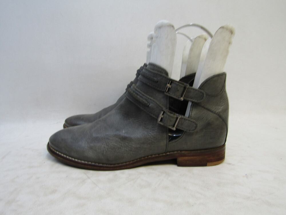 Free People Womens Size 38 EUR Gray Leather Buckle Ankle Boots